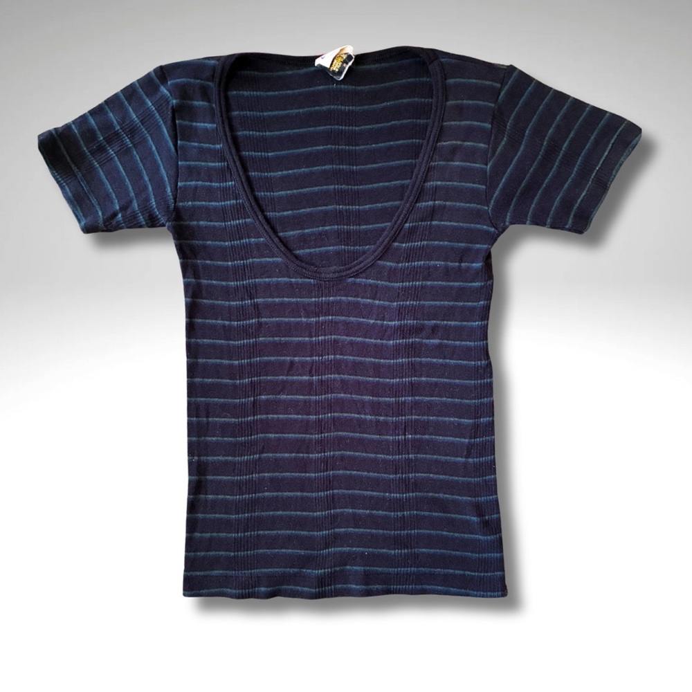 Vintage Edith A. Miller Ultra Scoop Ribbed Cotton Stripe Tee Made USA S
